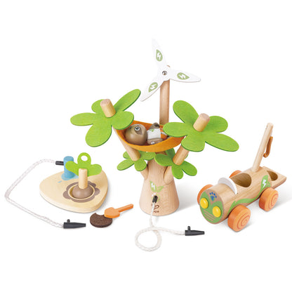 Hape: Tree Planting E-Car - 10pc Wooden Toy Set