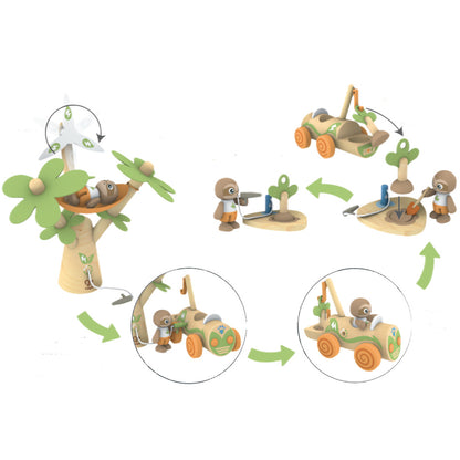 Hape: Tree Planting E-Car - 10pc Wooden Toy Set