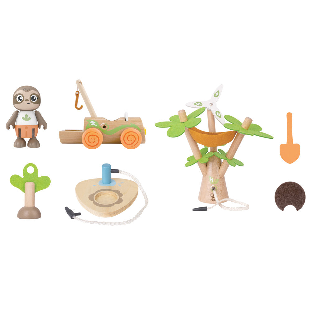 Hape: Tree Planting E-Car - 10pc Wooden Toy Set