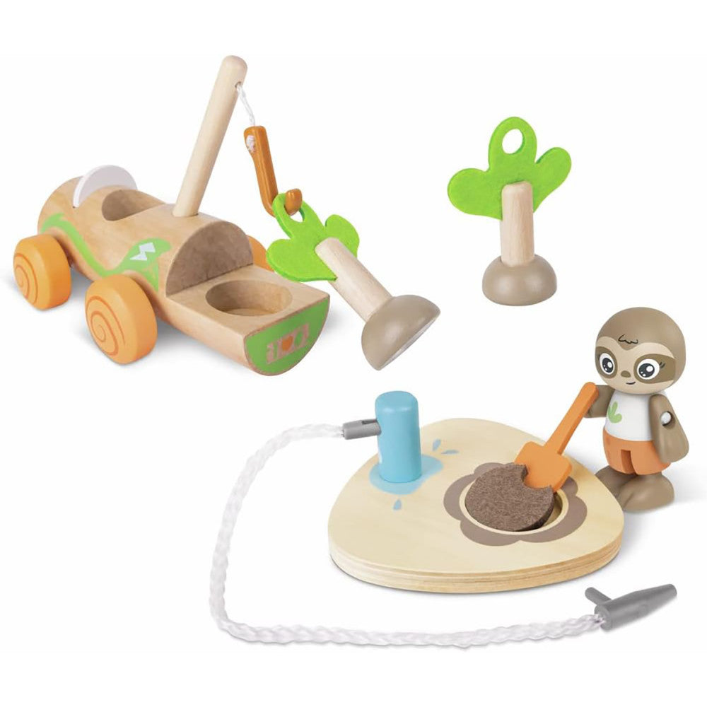 Hape: Tree Planting E-Car - 10pc Wooden Toy Set