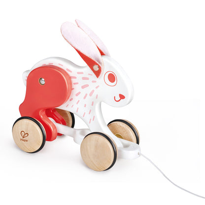 Hape: Pull Along - Bunny - White & Red - Wooden Animal Toy