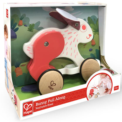 Hape: Pull Along - Bunny - White & Red - Wooden Animal Toy