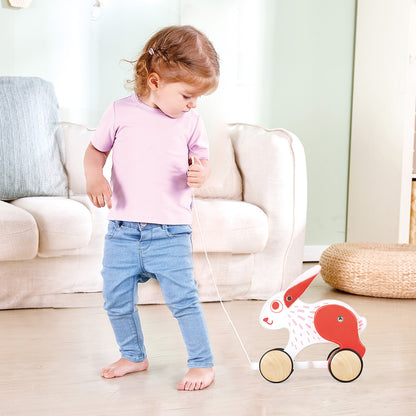 Hape: Pull Along - Bunny - White & Red - Wooden Animal Toy