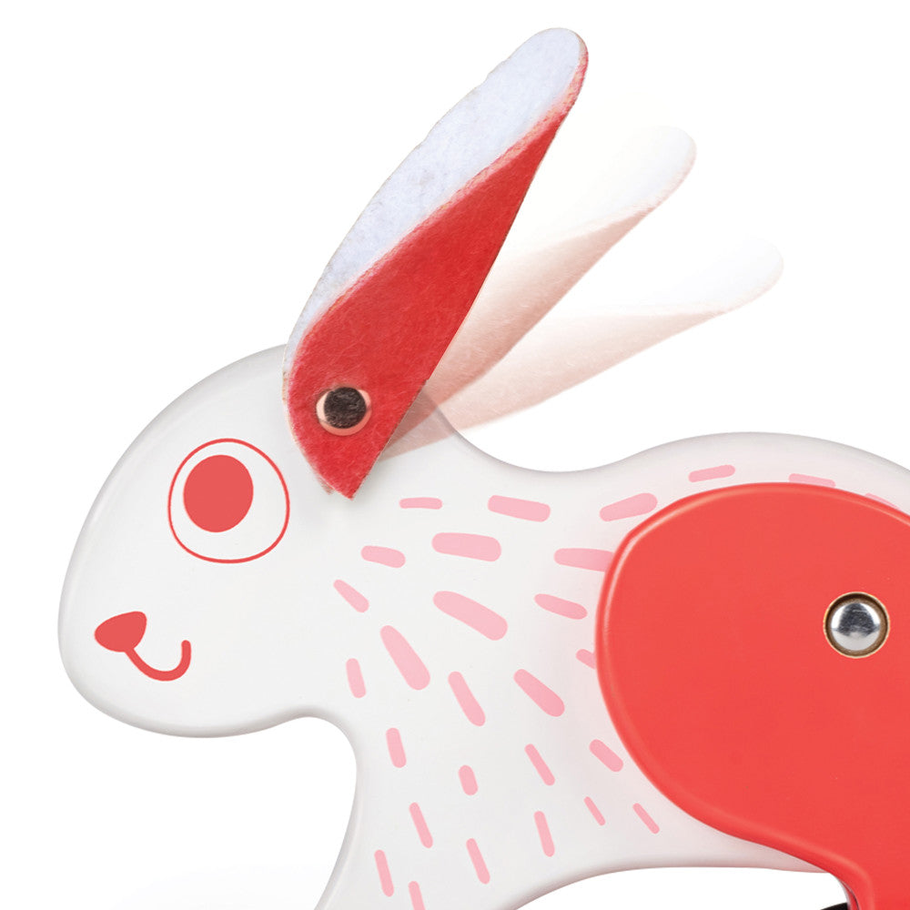 Hape: Pull Along - Bunny - White & Red - Wooden Animal Toy