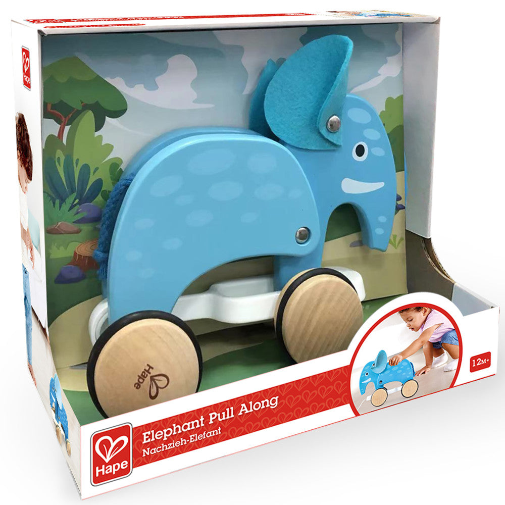 Hape: Pull Along - Elephant - Blue - Wooden Animal Toy