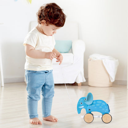 Hape: Pull Along - Elephant - Blue - Wooden Animal Toy