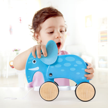 Hape: Pull Along - Elephant - Blue - Wooden Animal Toy