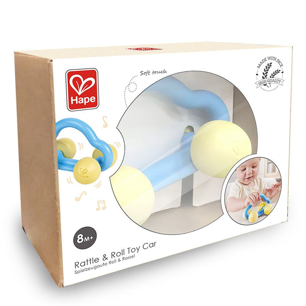 Hape: Rattle & Roll Toy Car - Blue & Yellow, Ages 0mo+