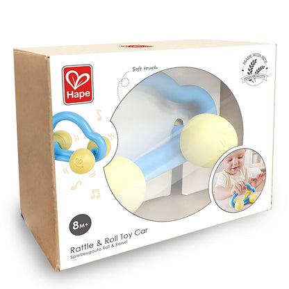 Hape: Rattle & Roll Toy Car - Blue & Yellow, Ages 0mo+