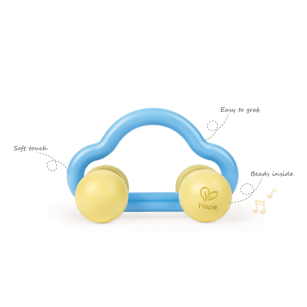 Hape: Rattle & Roll Toy Car - Blue & Yellow, Ages 0mo+