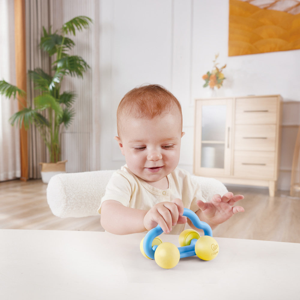 Hape: Rattle & Roll Toy Car - Blue & Yellow, Ages 0mo+