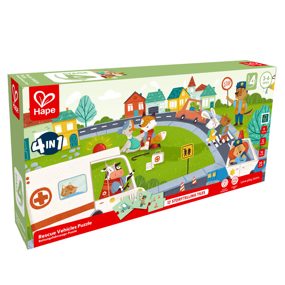 Hape: Rescue Vehicles Puzzle - 4 Puzzles In 1