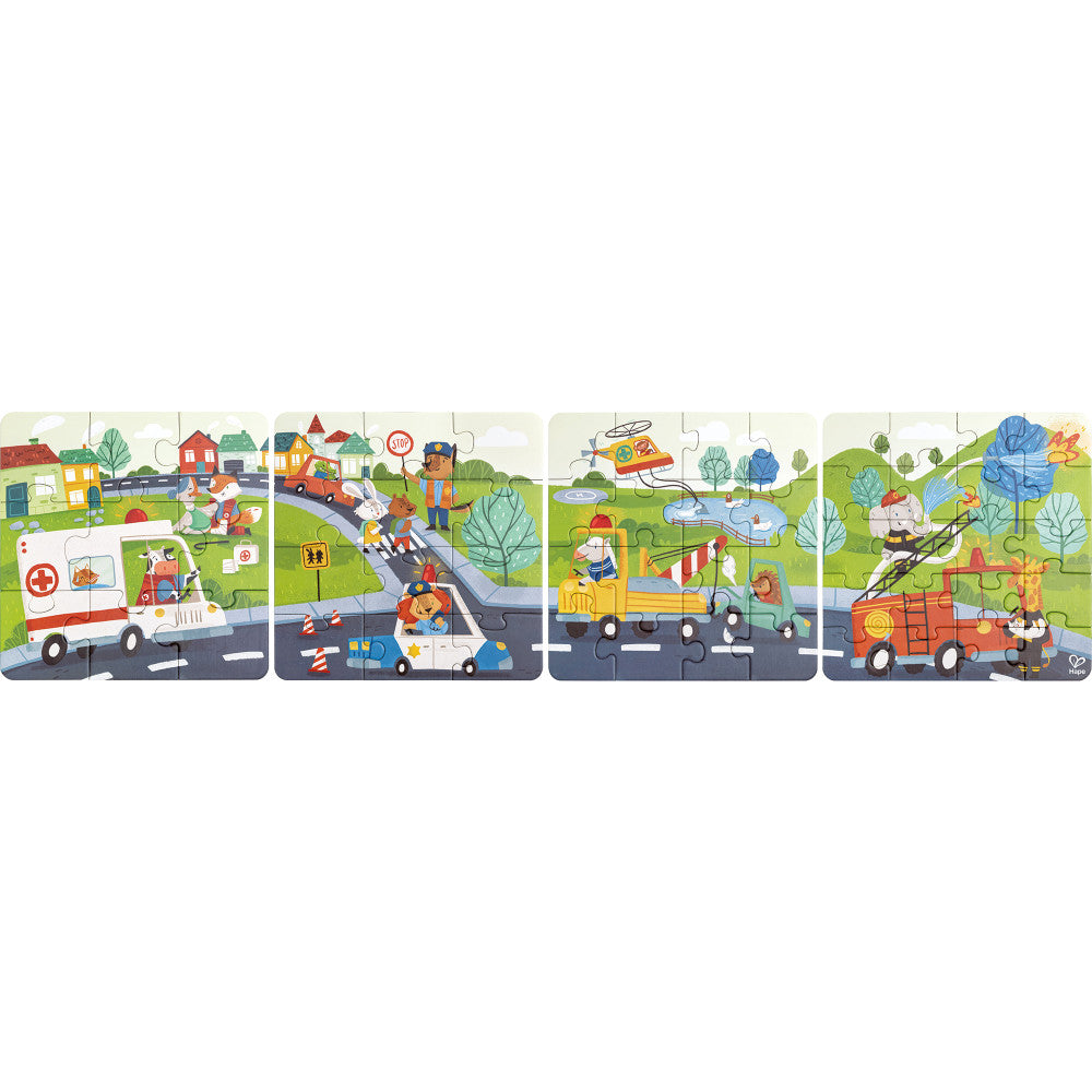 Hape: Rescue Vehicles Puzzle - 4 Puzzles In 1