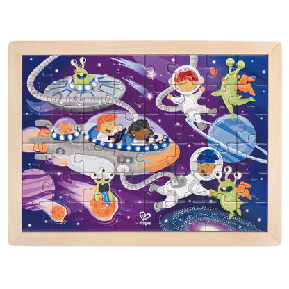 Hape: Space Friends Puzzle - 48pc, Double-Sided Coloring Puzzle