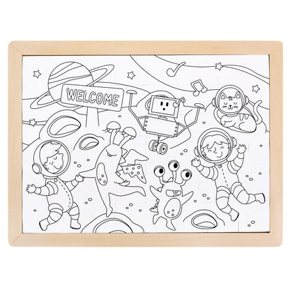 Hape: Space Friends Puzzle - 48pc, Double-Sided Coloring Puzzle