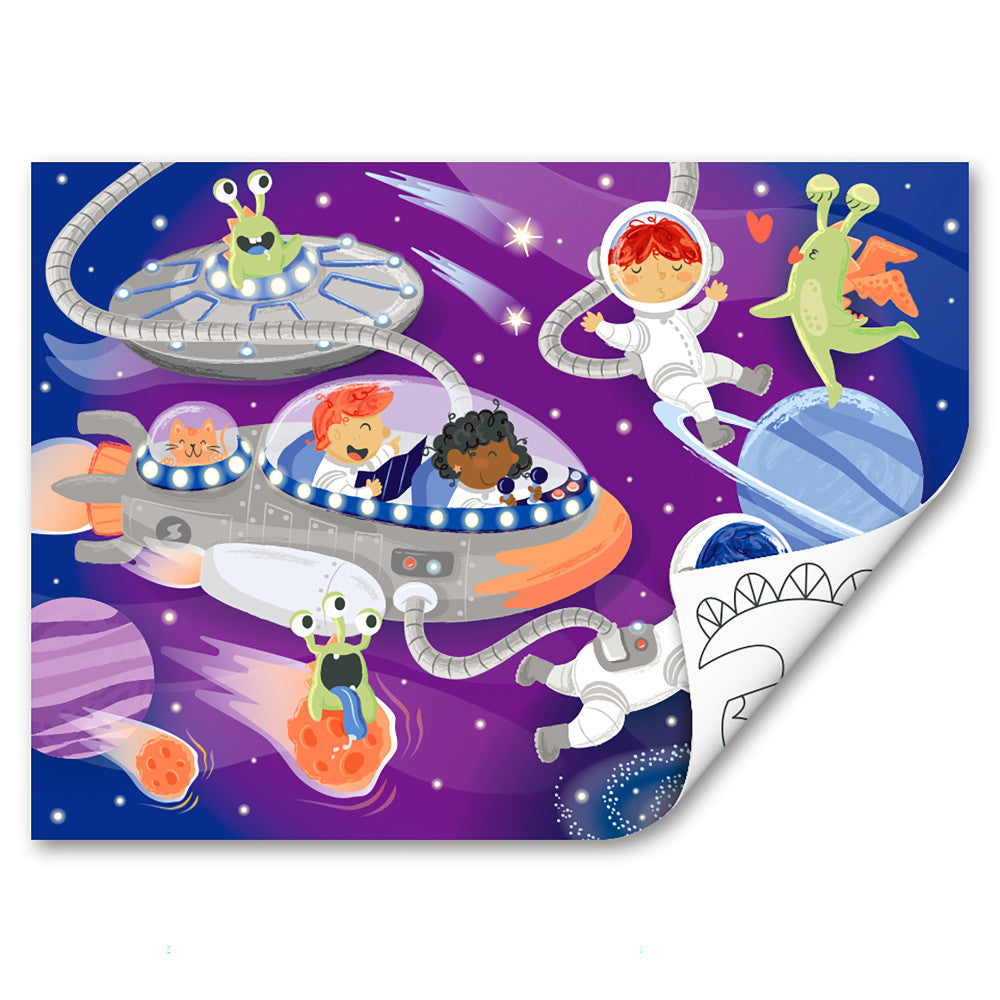 Hape: Space Friends Puzzle - 48pc, Double-Sided Coloring Puzzle