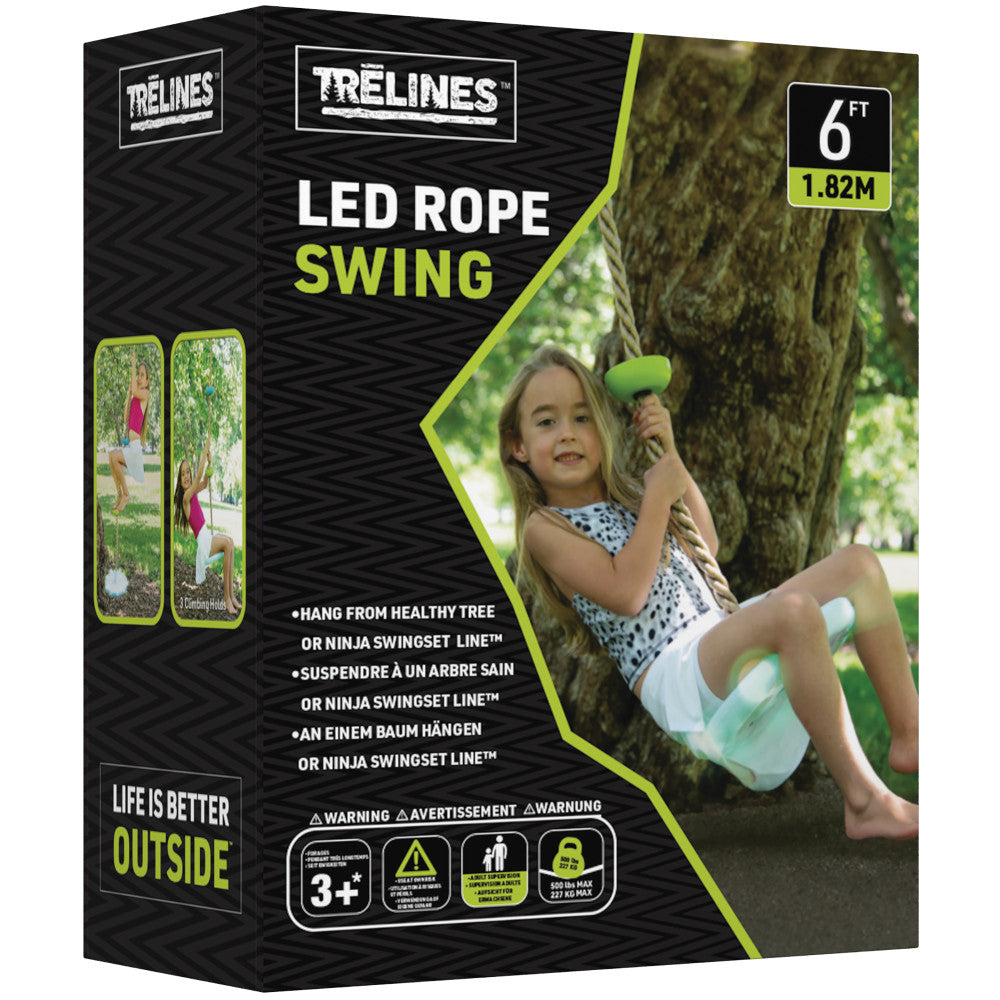 Treslines: LED Climbing Rope Swing 6 ft - Light Up Colors, Kids Age 5+