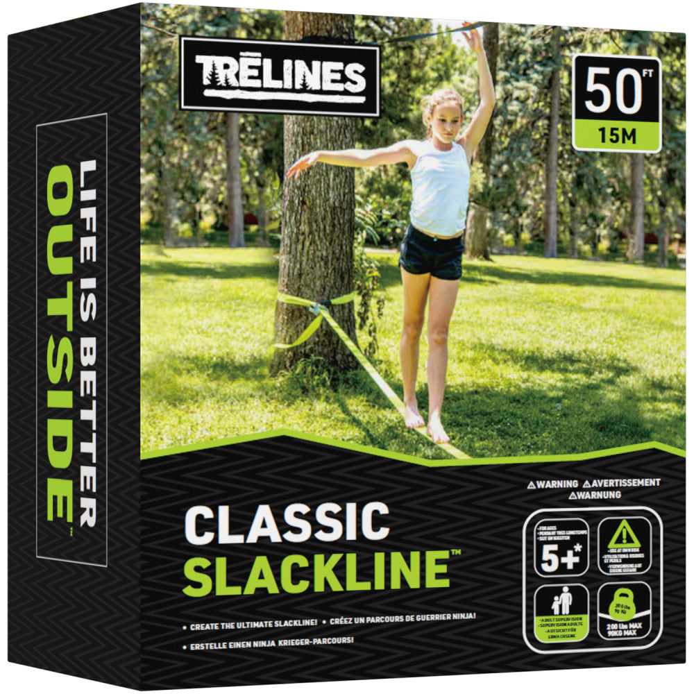 Treslines: Classic Slackline 50 ft - Ratchet Between 2 Trees, Kids Ages 5+