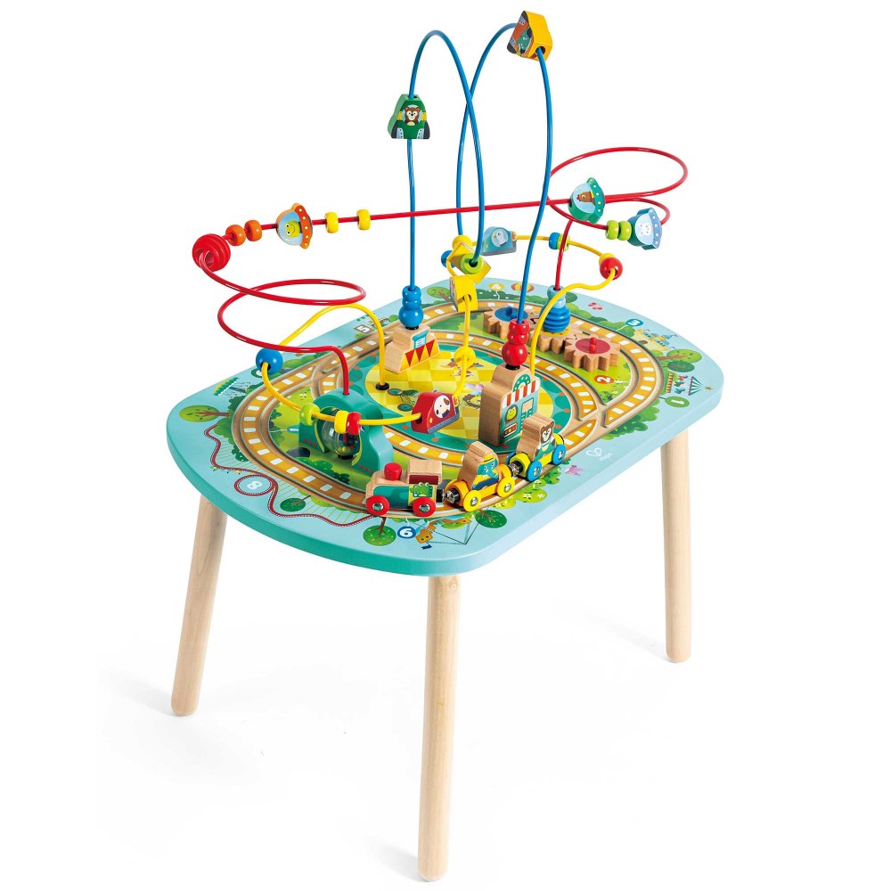 Hape: Twisting Railway Maze Table - Wooden Animal Graphics Maze Toy