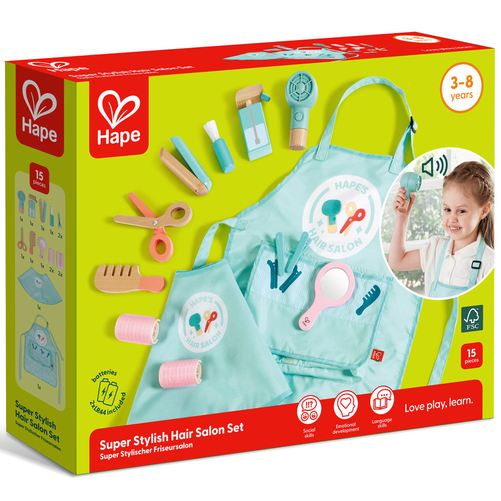 Hape: Super Stylish Hair Salon Set - 15pc, Teal & Pink Toy Set