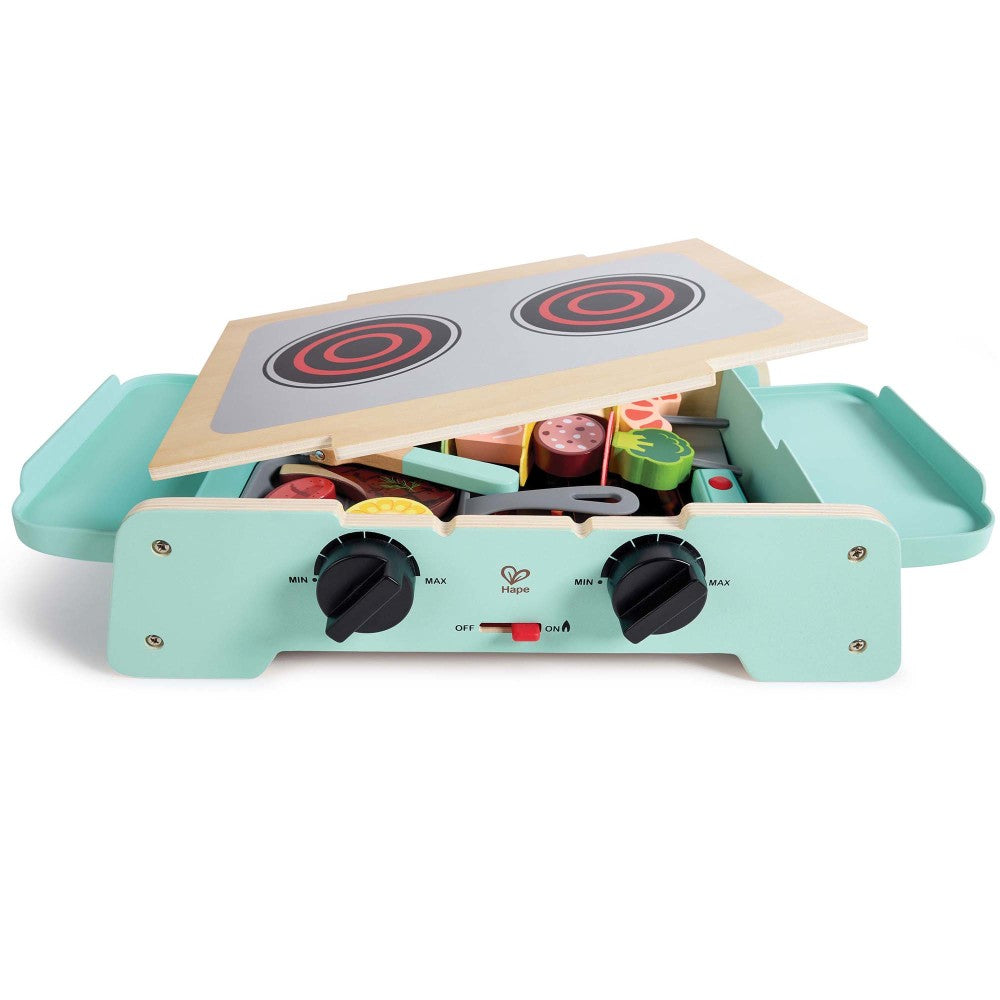 Hape: Sizzling Griddle & Grill BBQ - Teal Wooden Food Playset