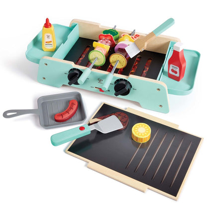 Hape: Sizzling Griddle & Grill BBQ - Teal Wooden Food Playset