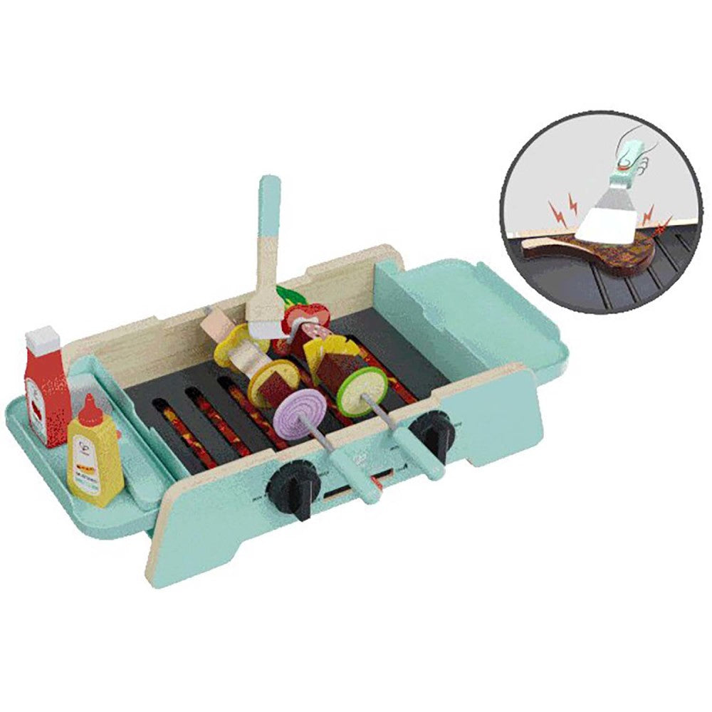 Hape: Sizzling Griddle & Grill BBQ - Teal Wooden Food Playset