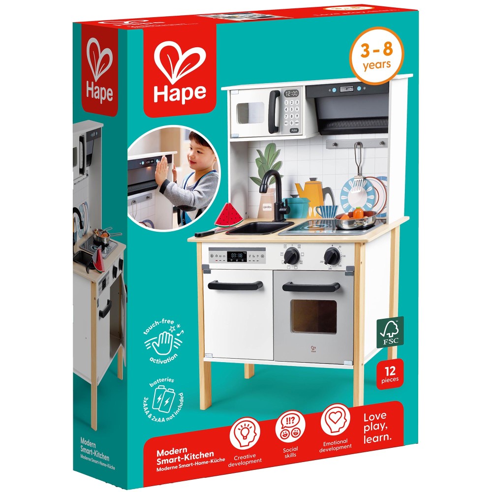 Hape: Modern Smart Kitchen - White 12pc, Lights & Sounds Toy