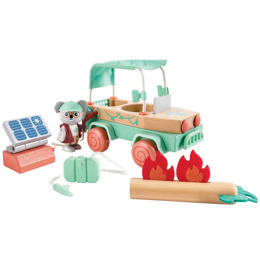 Hape: Solar Offroad Adventure - 11pc Wooden Nature & Hazard Toy Car