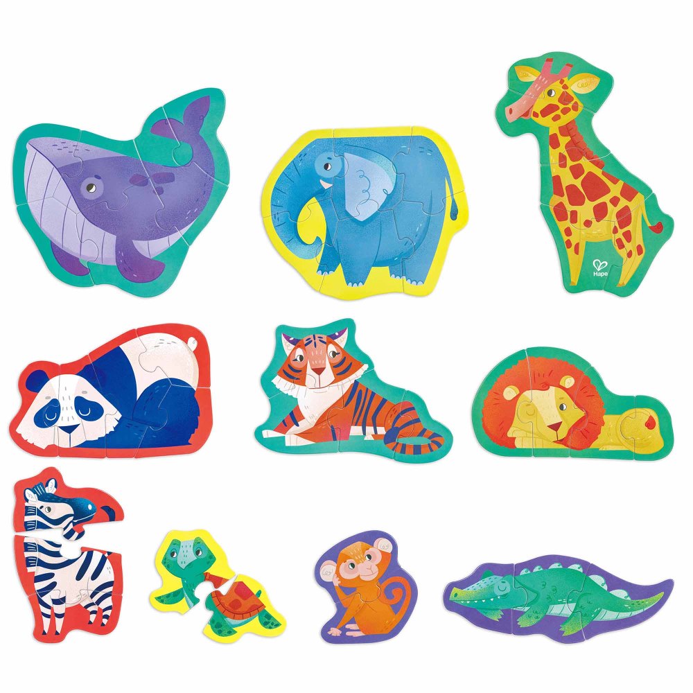 Hape: Jungle Friends Puzzle - 10 Mini Animal Shaped Puzzles