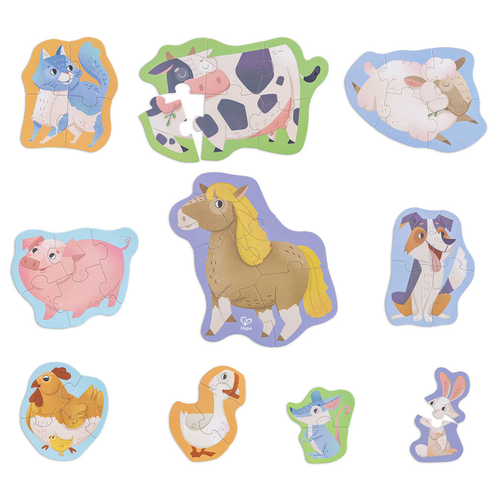 Hape: Farmyard Friends Puzzle - 10 Mini Animal Shaped Puzzles