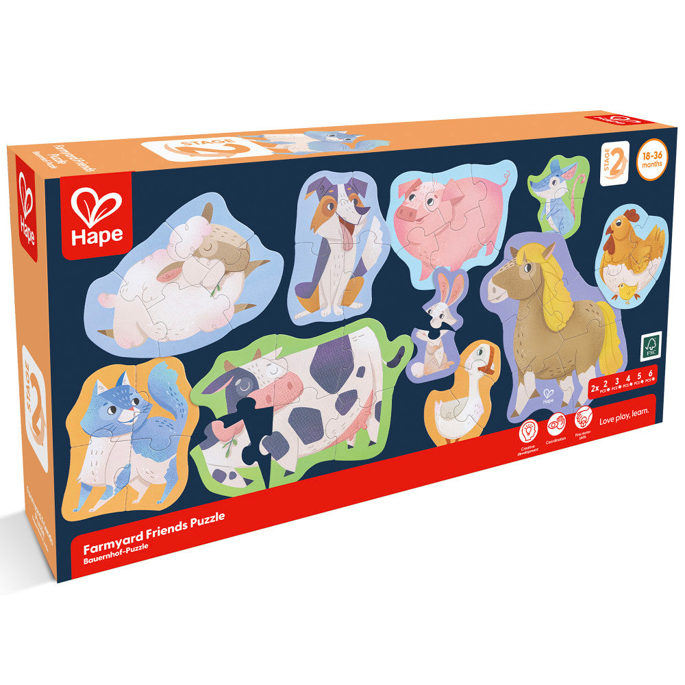 Hape: Farmyard Friends Puzzle - 10 Mini Animal Shaped Puzzles