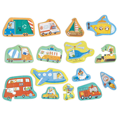 Hape: Wheels & Wonders Puzzle - 15 Mini Vehicle Shaped Puzzles