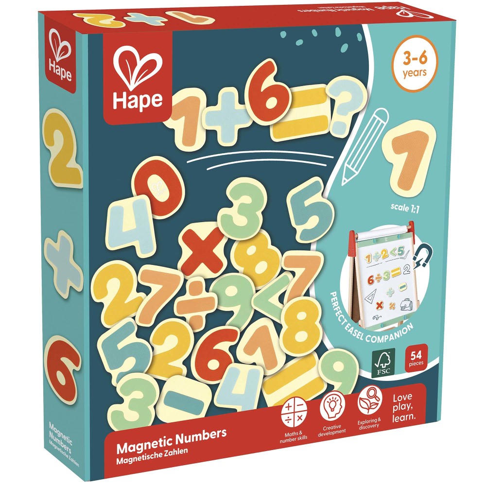 Hape: Magnetic Numbers - 54pcs, Colorful Wooden Magnets