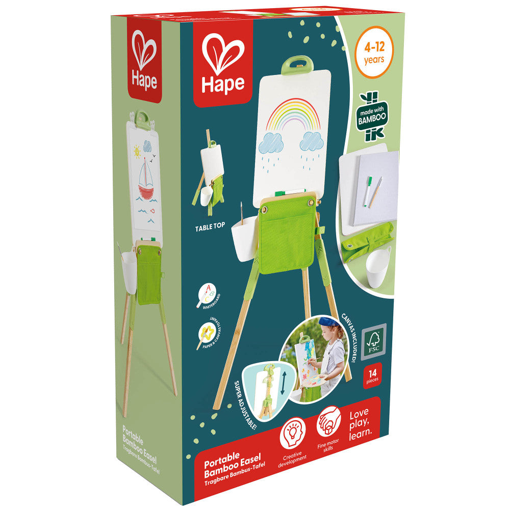 Hape: Portable Bamboo Easel - 14pc, Green & White