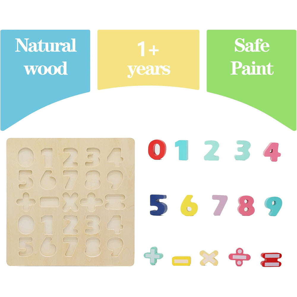 LEO & FRIENDS: Wooden Chunky Number Math Puzzle - 26pc, Colorful Play & Learn Toy