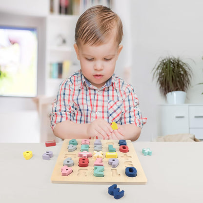 LEO & FRIENDS: Wooden Chunky Number Math Puzzle - 26pc, Colorful Play & Learn Toy