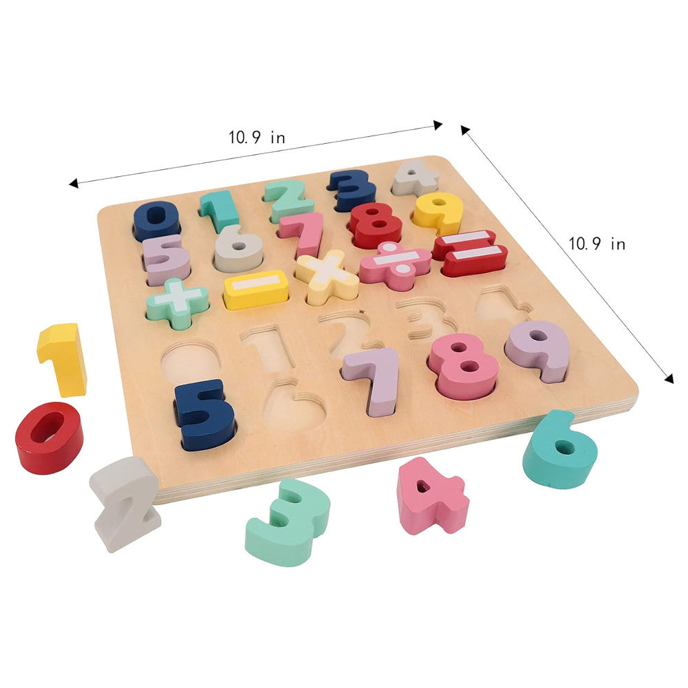 LEO & FRIENDS: Wooden Chunky Number Math Puzzle - 26pc, Colorful Play & Learn Toy