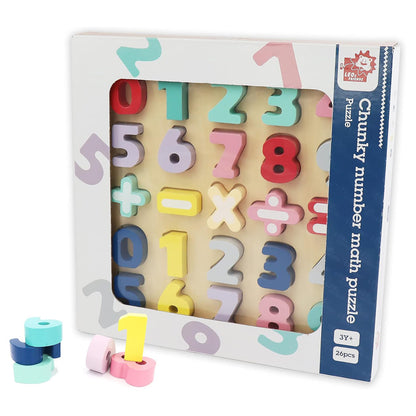 LEO & FRIENDS: Wooden Chunky Number Math Puzzle - 26pc, Colorful Play & Learn Toy