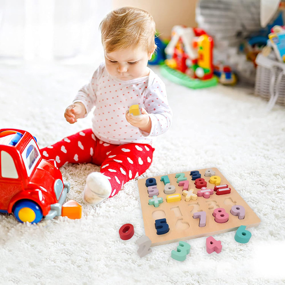 LEO & FRIENDS: Wooden Chunky Number Math Puzzle - 26pc, Colorful Play & Learn Toy