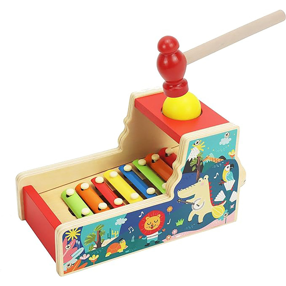 LEO & FRIENDS: Pound & Tap Bench With Slide-Out Xylophone - Wooden Musical Pounding Toy