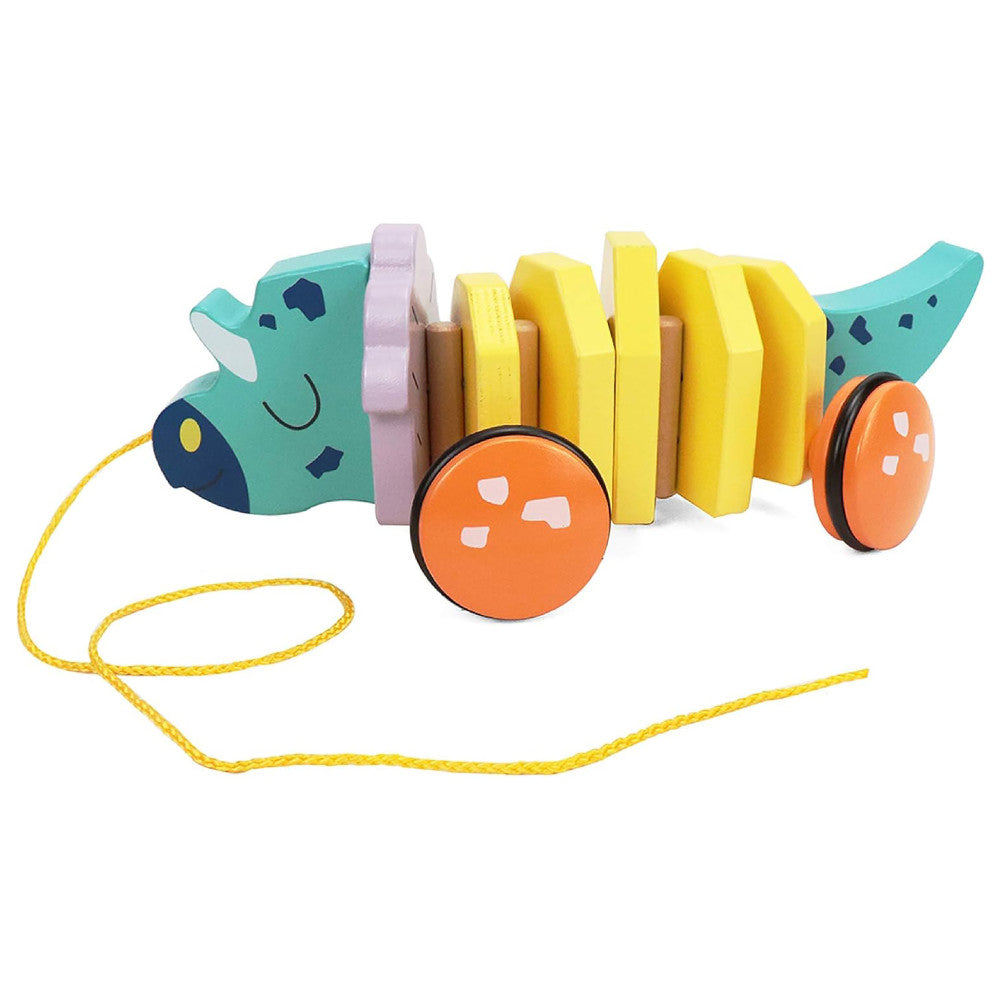 LEO & FRIENDS: Pull-Along Walking Triceratops - Wooden Toy