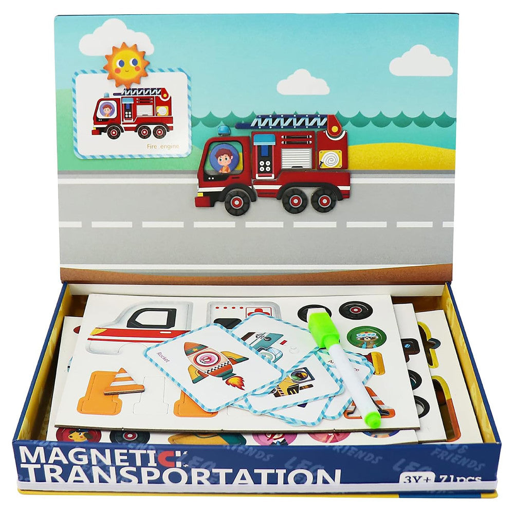 LEO & FRIENDS: Magnetic Transportation Playset - 71-Piece Set - Magnet Activity Toy