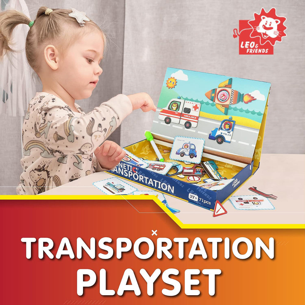 LEO & FRIENDS: Magnetic Transportation Playset - 71-Piece Set - Magnet Activity Toy