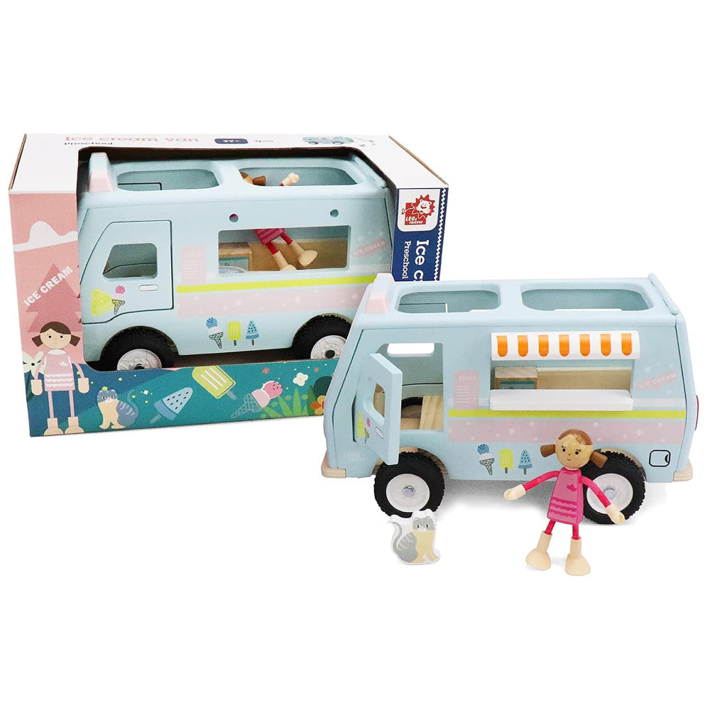 LEO & FRIENDS: Wooden Ice Cream Van - Pastel 3 Piece Toy Playset