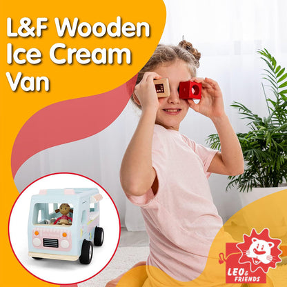 LEO & FRIENDS: Wooden Ice Cream Van - Pastel 3 Piece Toy Playset