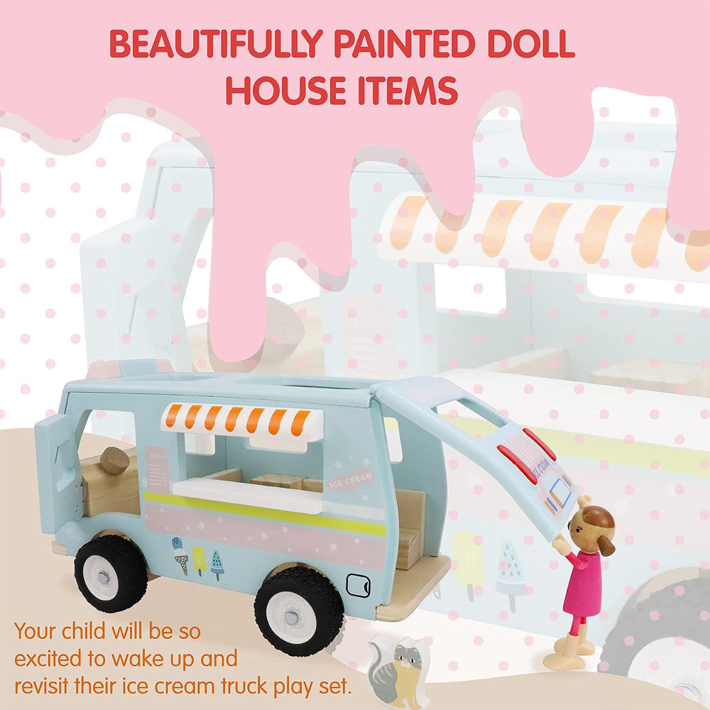 LEO & FRIENDS: Wooden Ice Cream Van - Pastel 3 Piece Toy Playset