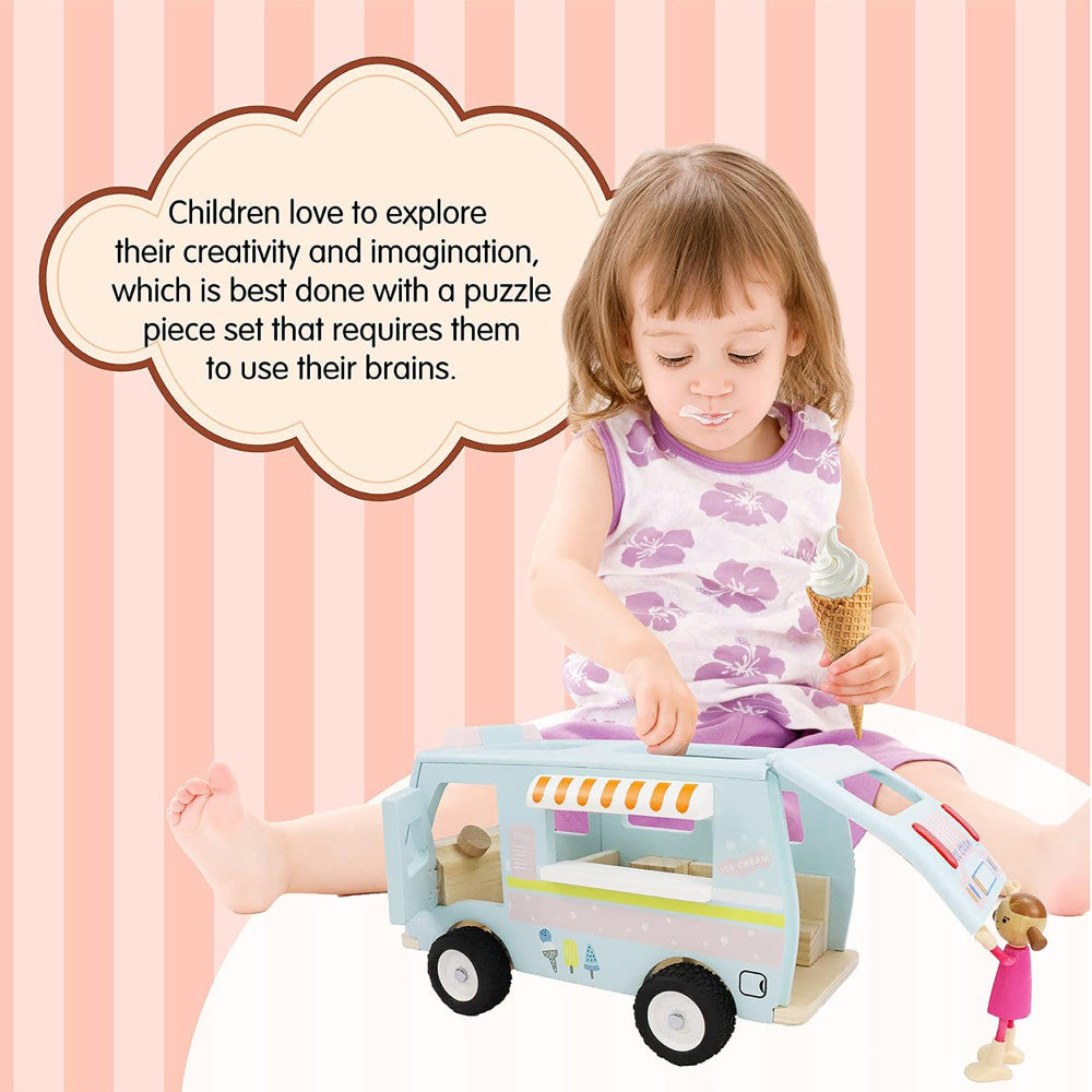 LEO & FRIENDS: Wooden Ice Cream Van - Pastel 3 Piece Toy Playset