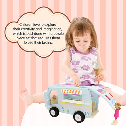 LEO & FRIENDS: Wooden Ice Cream Van - Pastel 3 Piece Toy Playset