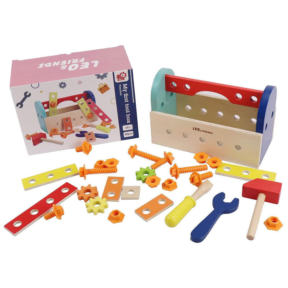 LEO & FRIENDS: My First Tool Box Kit - 28 Pieces, Wooden Playset